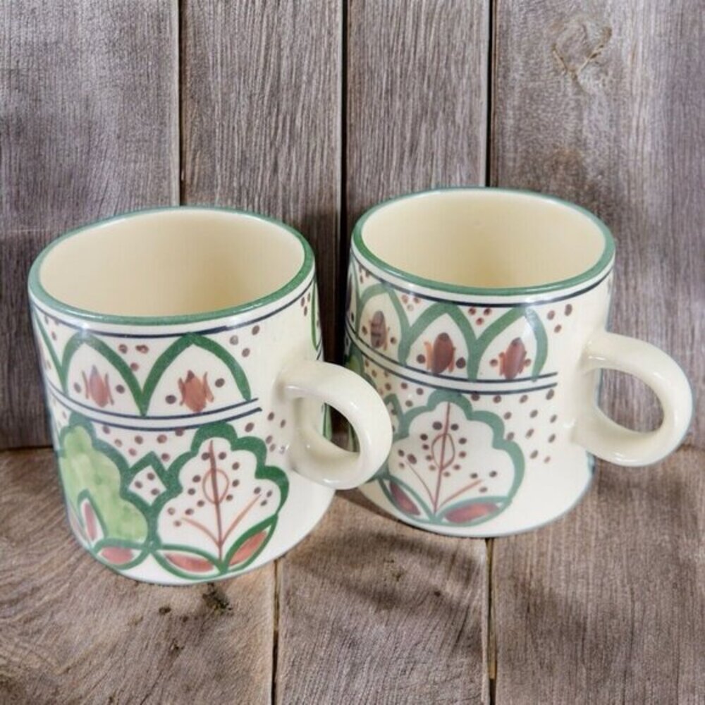 Botanical Bliss Stoneware Mug Cup Set 2 Ceramic Porcelain Coffee Mug Cup Set